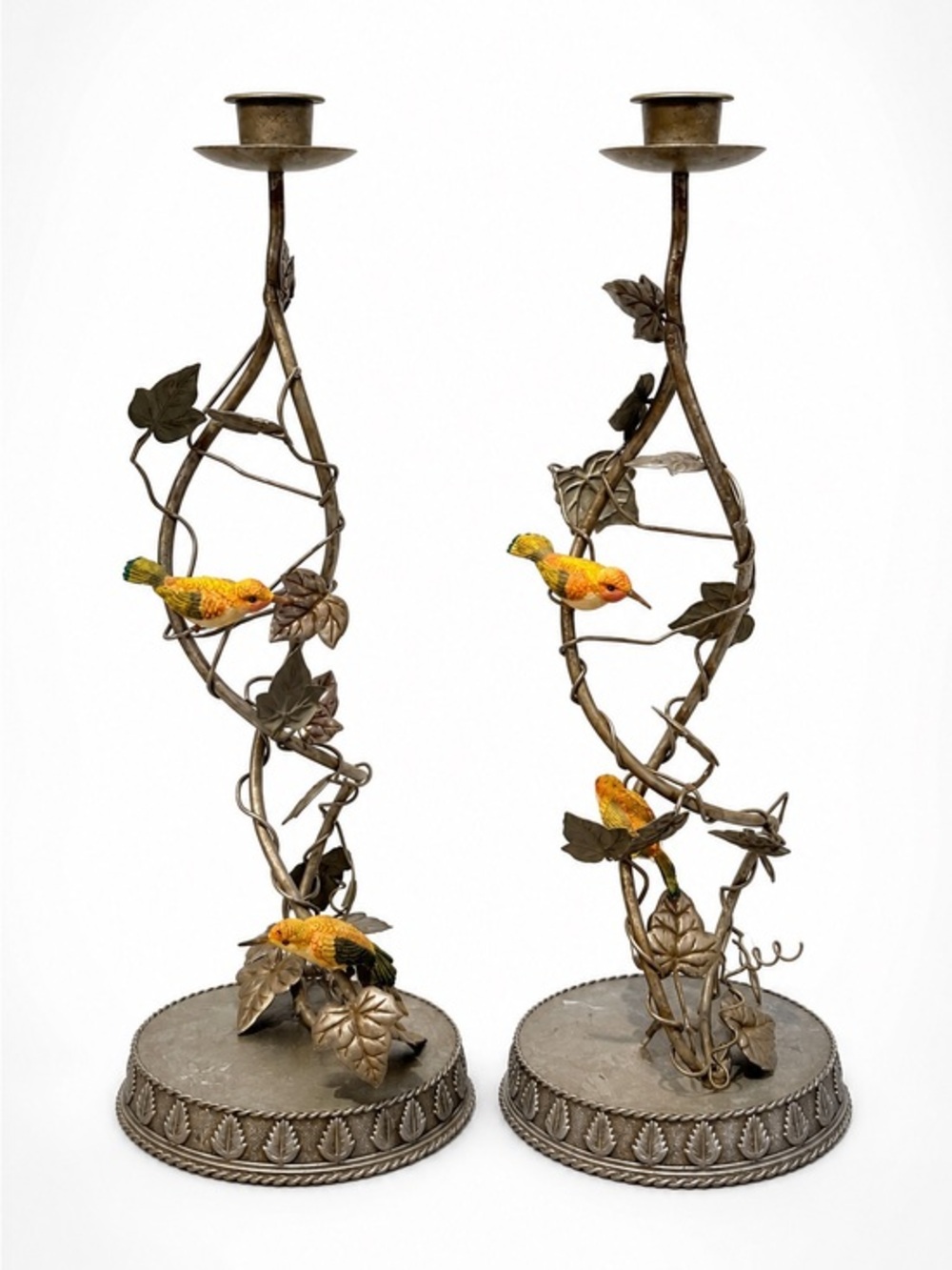 Vintage Metal Bird & Vine Candlestick Holders | Set of 2 Nature Cottage Decor 💕